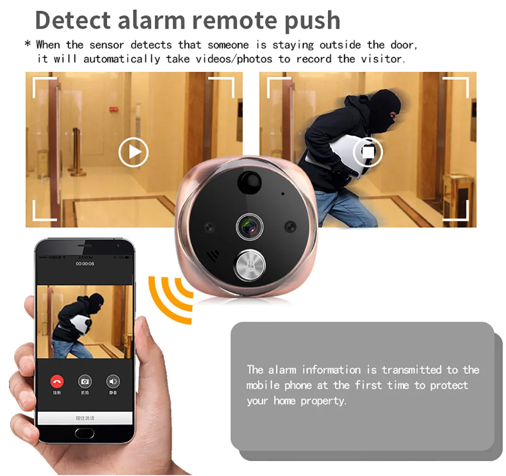 Smart Wifi Video Doorbell Wireless Intercom DoorBell Remote Peephole Infrared Night Security Camera HD 5 Inch Viewer Doorbell