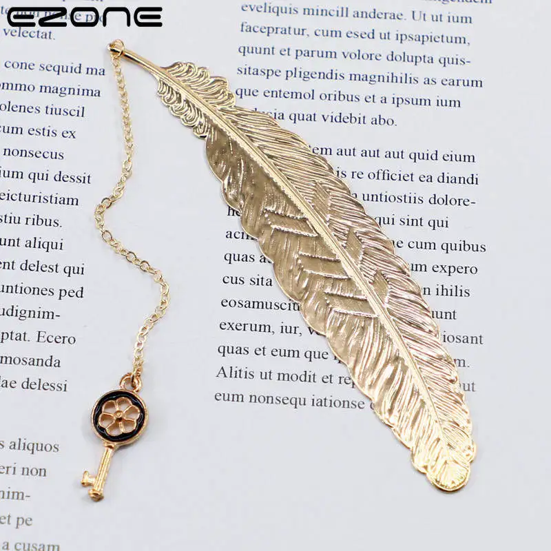 

EZONE Metal Feather Bookmark Key Shell Snowflake Pendant Classical Chinese Style Creative Custom Brass Christmas Gift Stationery