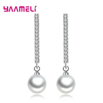 

Fine Jewelry 925 Sterling Silver Korean Drop Earrings Worldwide Setting Big Pretty Pearl Wedding Jewelry for Women Girls