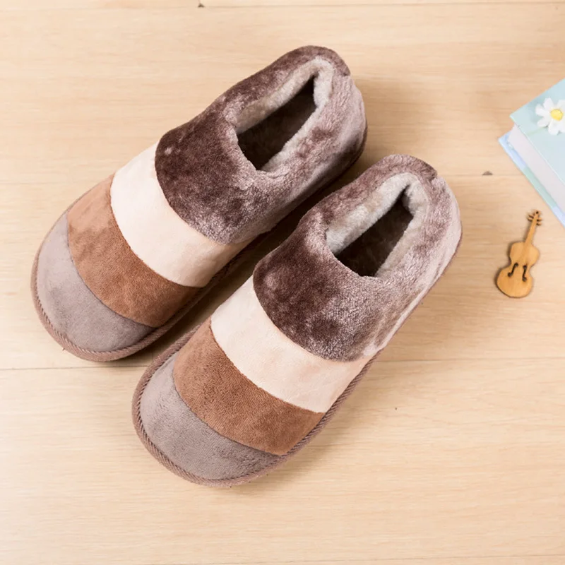 Winter Color Striped Wool Slippers Couple Home Thick Warm Men and Women Cotton Slippers House Slippers Cute Plush Women Shoes