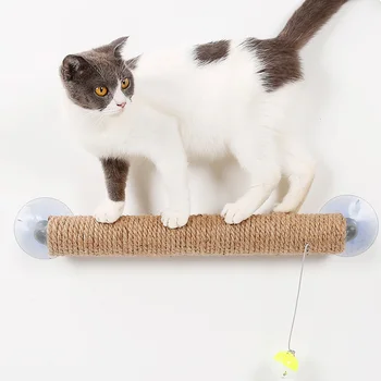 

Cat Scratcher Post Cat Toy Climbing Frame Sharpen Claw Column Natural Jute with Strong Suction Cup and Bell Ball