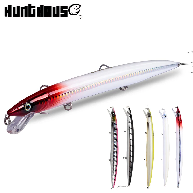 Isca de Pesca Hunthouse Jerk Minnow Flaoting Selvagem Engrenagem Galeota Longa Fundição 143mm 14g Iscas Duras Isca Falsa Lw402 5 Pçs