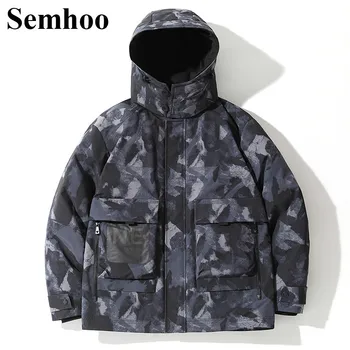 

Men's Winter Down Jackets Casual Hooded Thick Warm Simple Short 90% White Duck Down Jacket Men Fashion Camouflage Print Mens