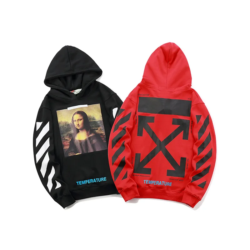

OFF WHITE- Men's Hooded sweatshirt Pullover Autumn Winter Lovers Unisex Casual Silm Fit Women Mona Lisa Oil Painting Hoodeds