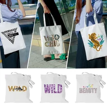 Shopping Bag Women All-match Series Pattern Handbag Foldable Reusable Cloth Shopper Harajuku Style Bag Student Canvas Tote Bag