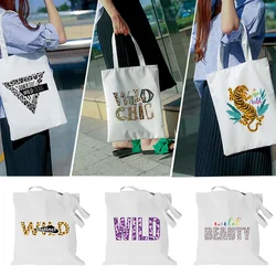 Shopping Bag Women All-match Series Pattern Handbag Foldable Reusable Cloth Shopper Harajuku Style Bag Student Canvas Tote Bag