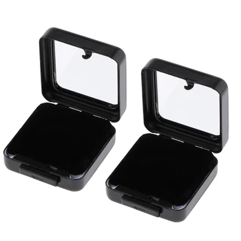 

2x Diamond Display Box Stone Storage Case Holder Organizer Glass Lid Black