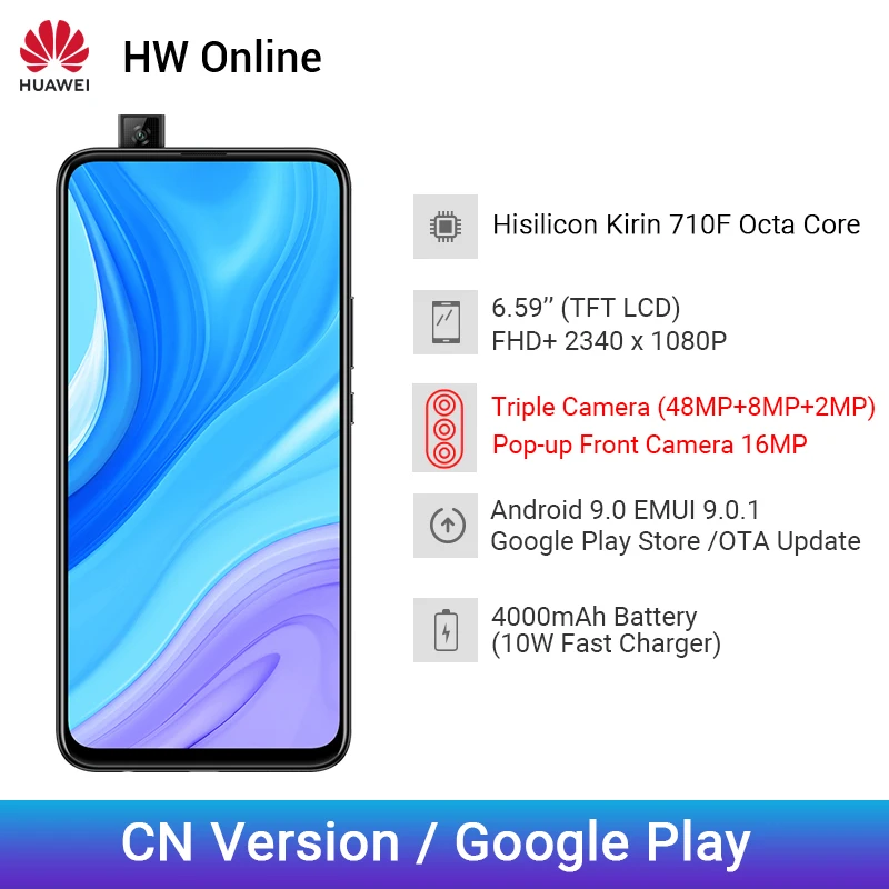 Мобильный телефон huawei Enjoy 10 plus, 6 ГБ, 128 ГБ, 6,59 дюймов, Kirin 710F, Восьмиядерный, 48мп, с тройным объективом, смартфон, 4000 мАч, мобильный телефон
