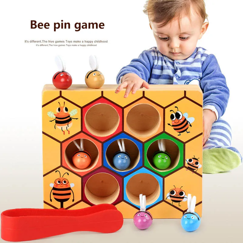 

Montessori Educational Industrious Little Bees Wooden Toys For Kids Interactive Toys Beehive Game Board For Children Funny Toys
