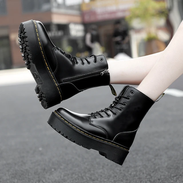 Martens Chelsea Boots Women Shoes New Black Leather Ankle Boots Women Punk Shoes Thick Bottom Platform Motorcycle Boots De Mujer jadon balck