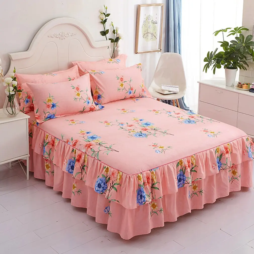 Домашняя корейская модная Двусторонняя юбка для кровати+ 2 пары наволочек, комплект из 3 предметов, постельное белье - Цвет: F