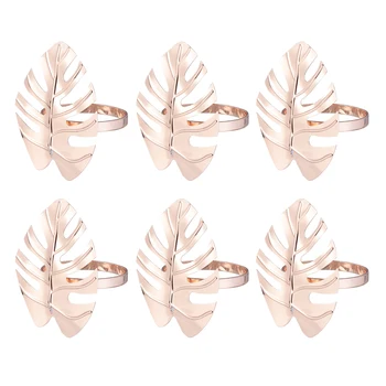 

6pcs Hawaii Wedding Party Napkin Ring Monstera Napkin Holder Multi-purpose Napkin Clasp Simple Alloy Napkin Ring Rosy Golden A50