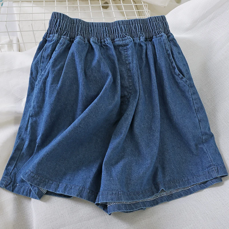 denim women shorts wide leg solid blue casual girl sweet shorts all match preppy style fashion shorts top quality - Цвет: see chart