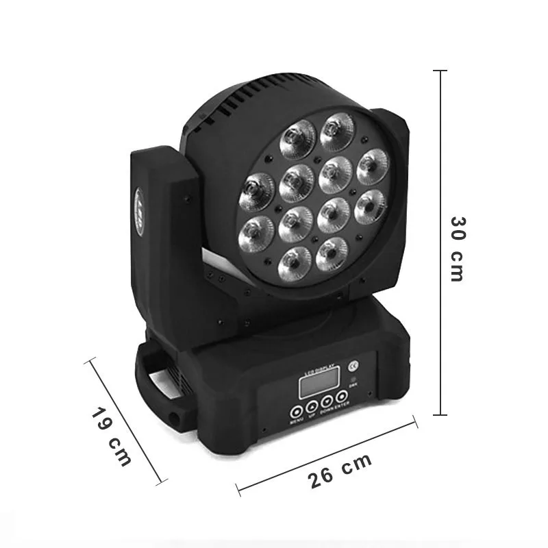 Небольшие окрашенные 12x18 Вт RGBWA+ UV6in1LED мыть Поворотная лампа DMX 512 Control DJ оборудование открытый шоу огни свадьбы