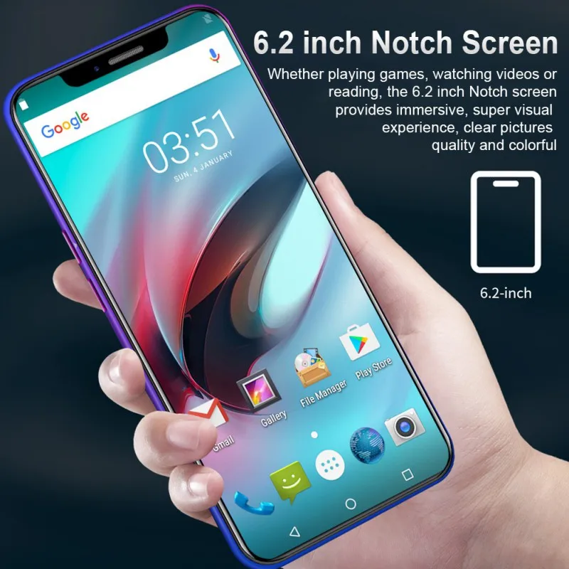 

X21 6.2 Inch 4G Smartphone 4GB RAM 64GB ROM Notch Screen Mobile Phone Fingerprint & Face Recognition Unlock Cell Phone