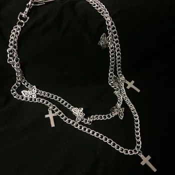 

Butterfly Belt Waist Chain Women Punk Street Pants Cross Multilayer HipHop Hook Trousers Keychain Necklace Girls Vintage Jewelry