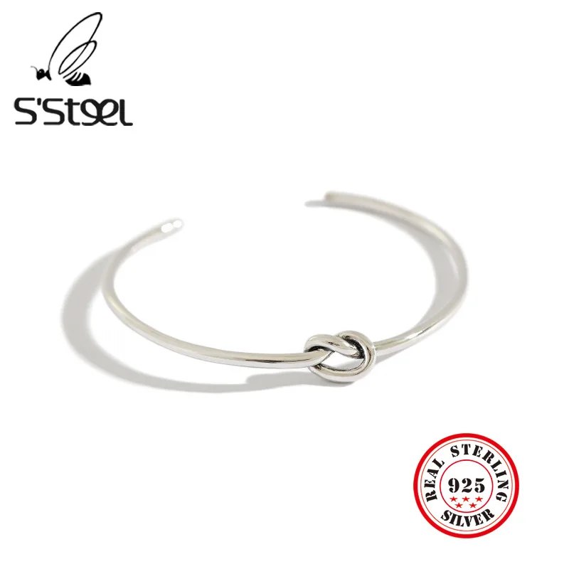 S'STEEL Real 925 Sterling Silver Bangles For Women Ladies Bracelet Round Resizable Argent Manchette Femme Regalos Para Mujer