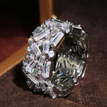 

Huitan Luxury Geometric Cubic Zirconia Women Band Rings Stylish Girl Party Accessories Daily Wearable Jewelry Ring Drop Shipping