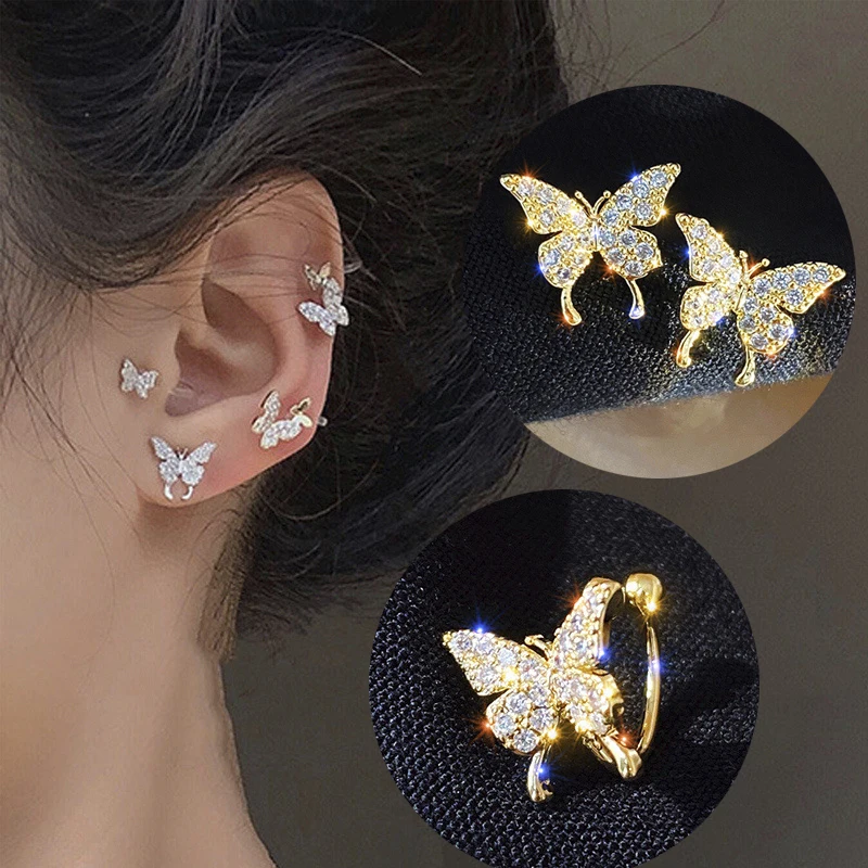 Lindo pinza coreana en Earcuff mariposa niña pendientes de Clip pendientes largos aretes pendientes No agujero falso No Piercing para cartílago oreja Clips para la joyería de las mujeres de regalo