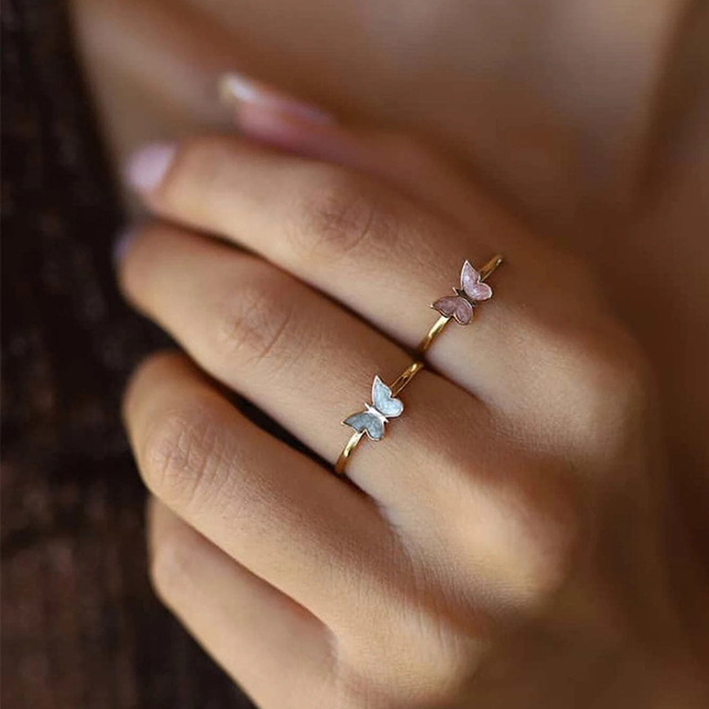Gold Hollow Butterfly CZ Ring for Women Adjustable Open Design Pave Zircon Butterfly Ring Wedding Jewelry Gift