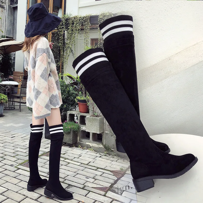 

Stockings Boots Women's 2019 Autumn And Winter Hight-top Knit Boots Korean-style High-Heel over-the-Knee Thin Stretch Boots Casu