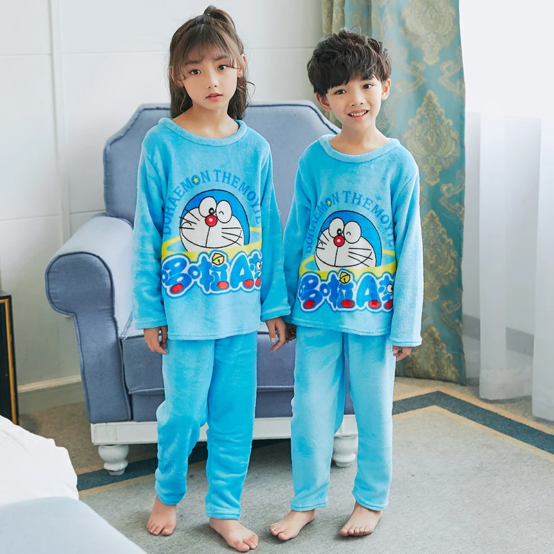 Winter Children Warm Pajamas Thicken Flannel Sleepwear Girls Loungewear Cartoon Coral Fleece Kids Pijamas Suit Casual Homewear - Цвет: R B ding dang