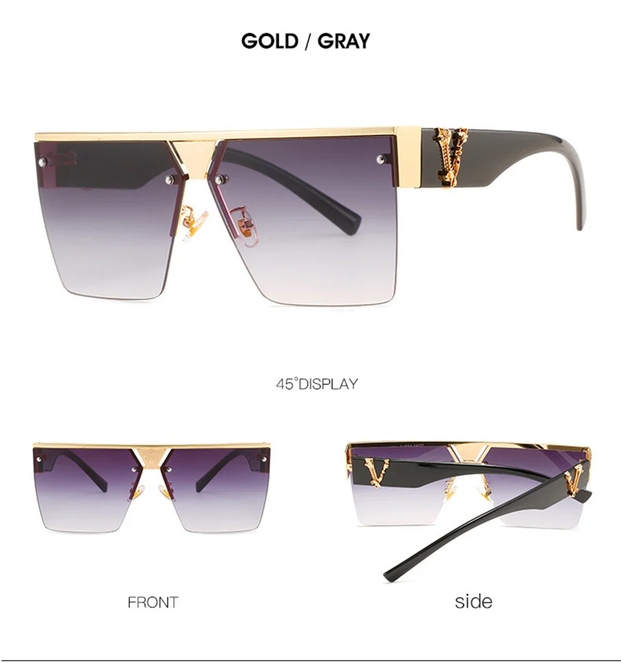 Luxury Square Sunglasses For Women Men Oversized Frame With V Brand Disigner 2021 Shades Sun Glasses UV400 Eyewear Wholesale rose gold sunglasses