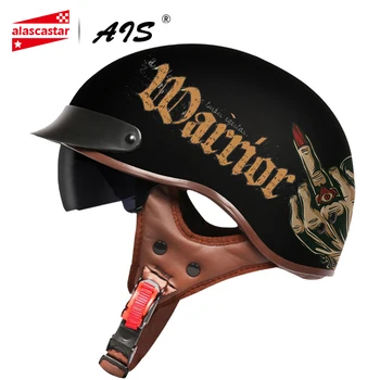 

AIS Motorcycle Helmet Retro Scooter Half Helmet With Built-in Lens Visor Casco Moto Helmet Moto Capacete Motorbike Riding Helmet