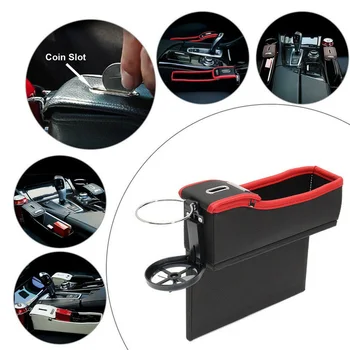 

1pc Storage Box Car Seat Gap Coin Collector Organizer Universal Red+Black