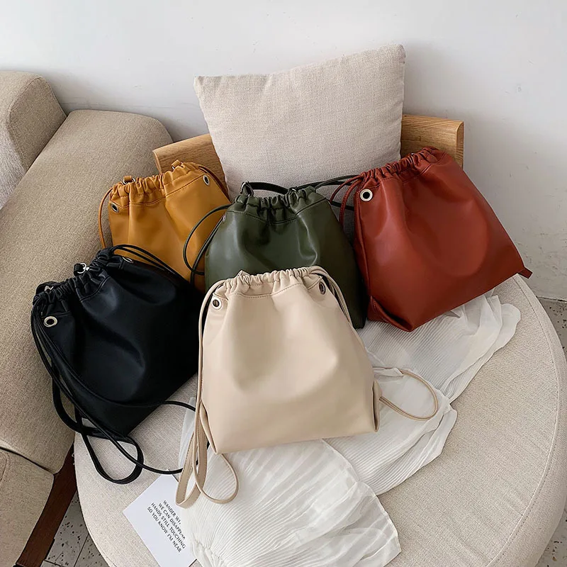 

2019 New Style Early Autumn Pu Large Capacity Bucket Bag Pull-belt Safe Shoulder WOMEN'S Bag
