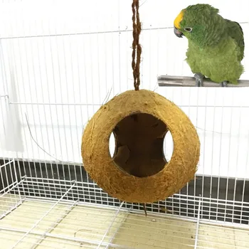 

Bird Feeder Parrot Hamster Lizard Aquarium Coconut Shell Escaping House Hiding Cave Nest Three Holes Coconut Shell Bird Nest