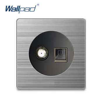 

Wallpad 2020 SAT DATA Satellite Com Socket Ethernet RJ45 CAT6 Wall Power Socket Electric Outlet Silver Stainless Steel Panel