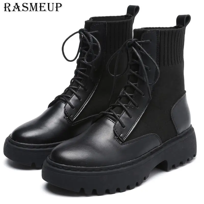RASMEUP/Большие размеры 43; женские ботинки-носки; коллекция года; фирменный дизайн; стиль ретро; дышащие зимние женские Ботинки Martin; модная женская обувь - Цвет: Черный