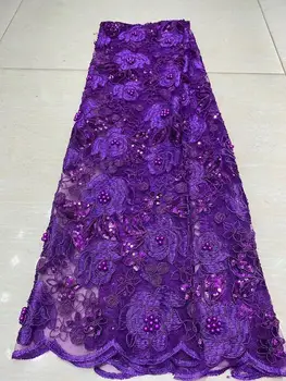 

2020 Latest French Nigerian Laces Fabrics High Quality handmade beaded Tulle African Laces Fabric for Wedding dress YYZ0998