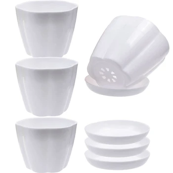 

15 Pack 4.3Inch White Plastic Flower Plant Pots Seedlings Nursery Pot Planter with Saucer Pallet