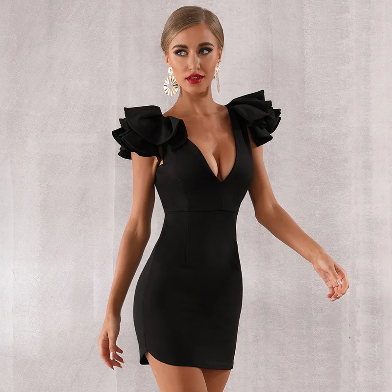 

2019 New Summer Deep V Neck Simple Black Mini Backless Great Birthday Dresses Sexy Women Party Dresses Club Wear Dresses JQ605