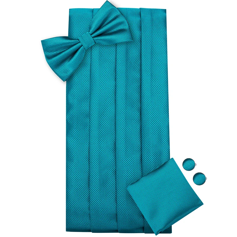 YF-2010 Hi-Tie Fashion Wedding Party Cummerbund for Men Silk Adjustable Wide Belt Cummerbund Elastic Solid Blue