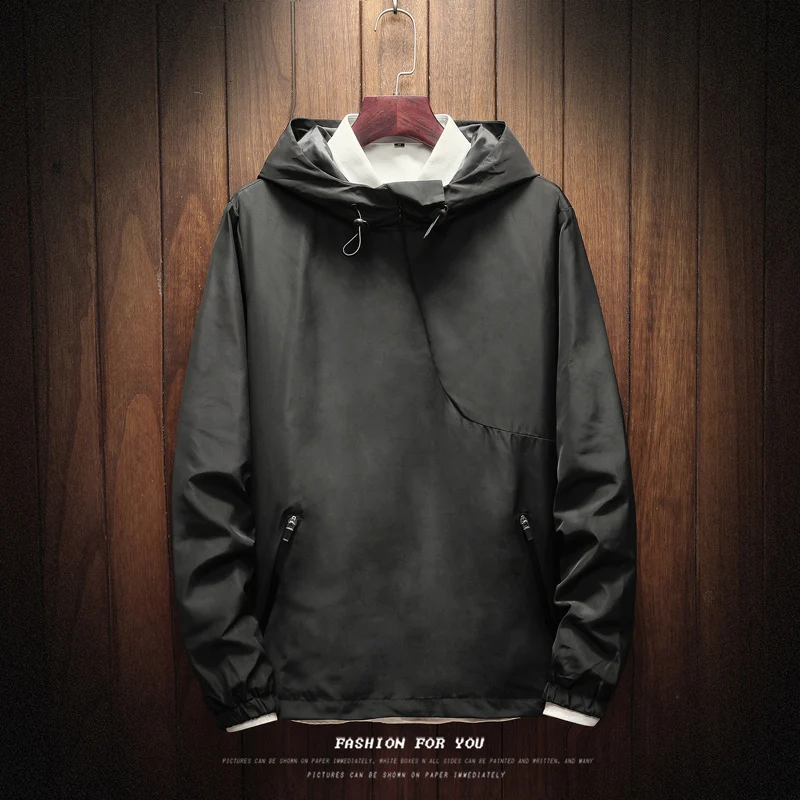 

Autumn Pullover Jacket Men's Fashion Solid Color Casual Hooded Jacket Men Streetwear Loose Hip Hop Bomber Jackets Mens M-5XL