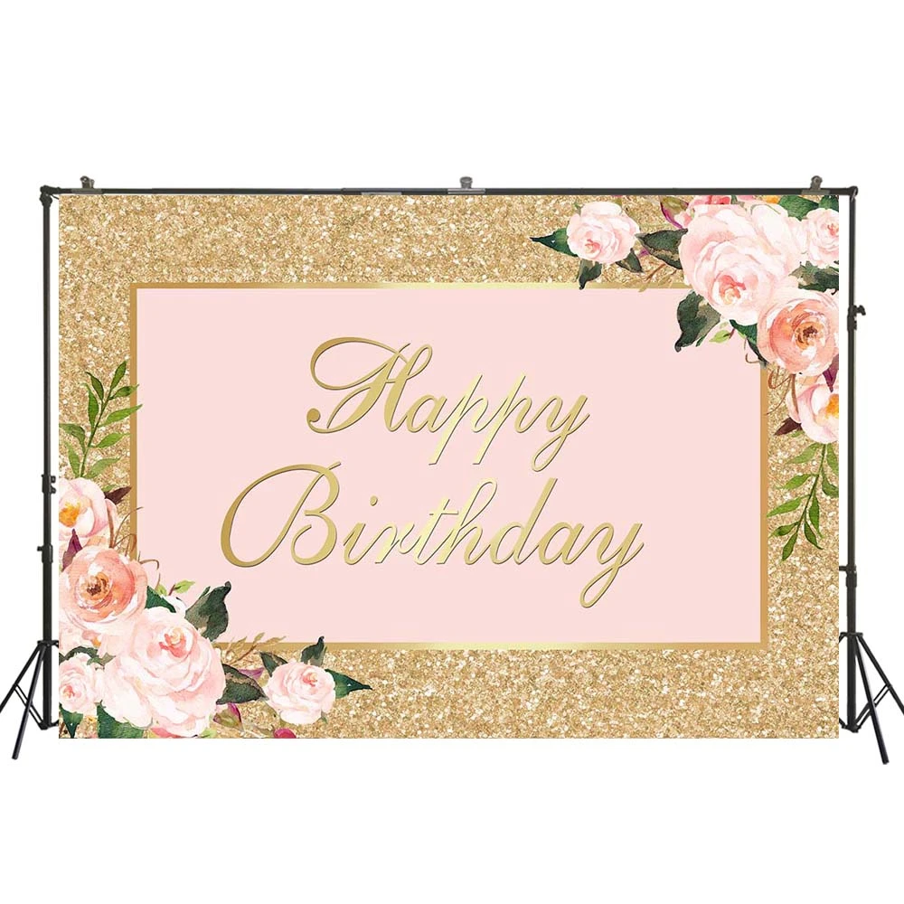 女の子ハッピーバースデー背景女性誕生日パーティー花ゴールドキラキラ背景デザートケーキテーブル壁画バナーの装飾 背景 Aliexpress
