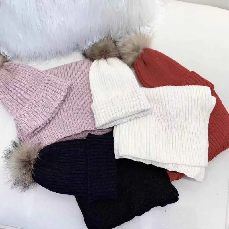 

2019 New Kids Knitted Scarf For Girl&Boy Kids Thermal Red&Pink&Black&White Wool Scarf +Hat Solid Neckerchief