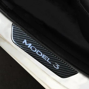 

2pcs Car Front and Rear Door Pedal for Tesla Model 3 Auto Door Sill Scuff Plate Carbon Fiber Protective Decors Car Accessories