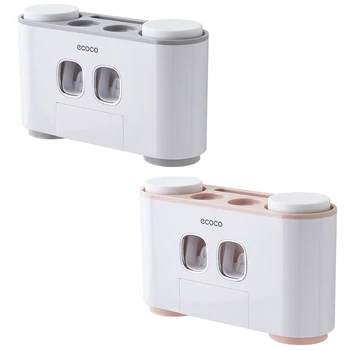 

Ecoco A Family of Four Squeezing Toothpaste Dispenser Wash Cup Toothbrush Holder Set Toothbrush Hanger Storage Box