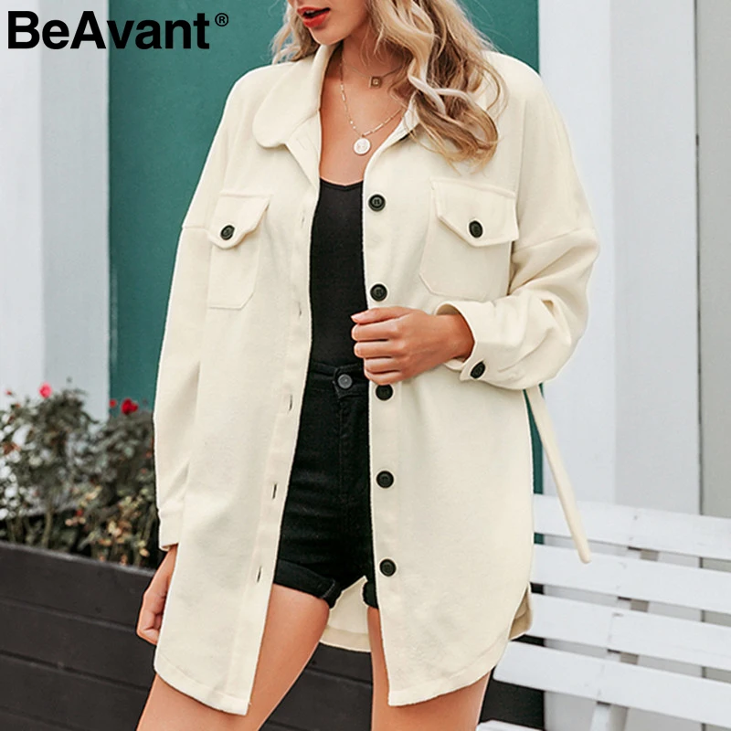 BeAvant, элегантная уличная одежда, Свободное пальто, женское, карманы, пояс, Осень-зима, женское твидовое пальто, повседневное, негабаритное, Женское пальто