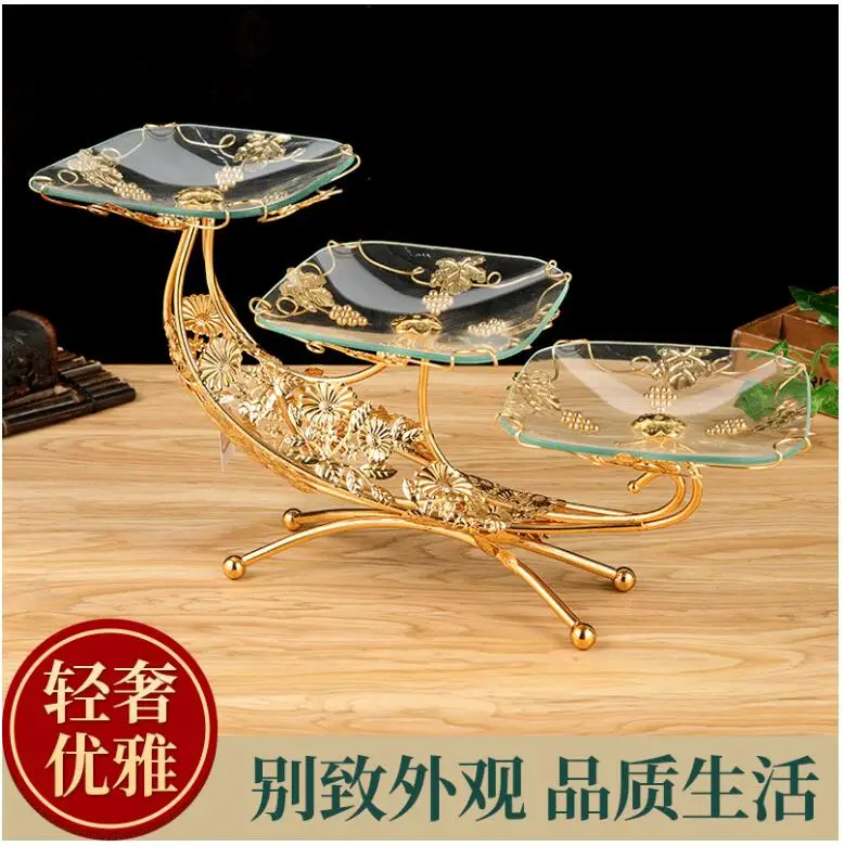 

ladder-shaped multi-layer luxury metal glass fruit dessert food tray plates set kitchen accessories party wedding decoration