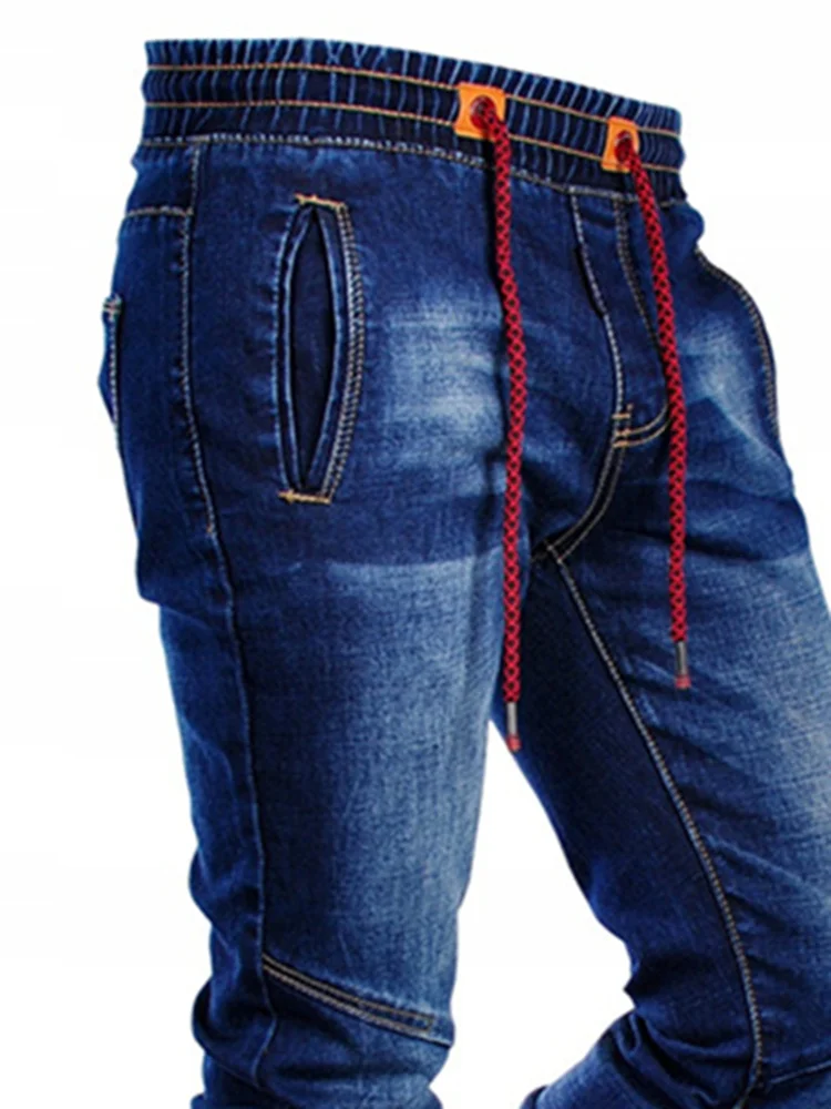 Autumn Winter Men's Fashion Trends Jeans Straight Denim Trouers Classic Style Patchwork Pants Elastic Waistband Slim Pants