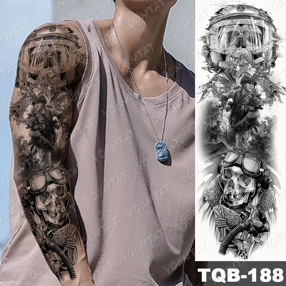 Large Arm Sleeve Tattoo Airplane soldier Pilot Waterproof Temporary Tatto Sticker Sailing Compass Body Art Full Fake Tatoo Women