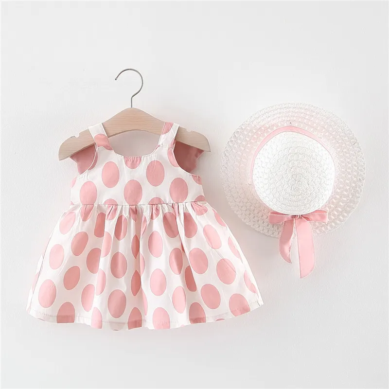 Платье для малышей; летнее платье-пачка для новорожденных девочек; платья принцессы с принтом для маленьких девочек; сарафан; шляпа; одежда из 2 предметов; 40 - Цвет: AY085 pink