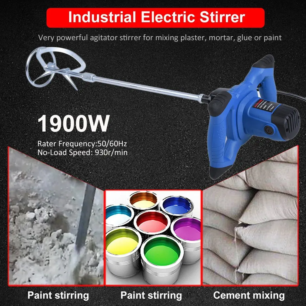 

Aluminum Alloy Stepless Speed Regulation Powerful Industry Mixer Electrical Motor Stirrer 1900w Cement Mixer Machine EU Plug