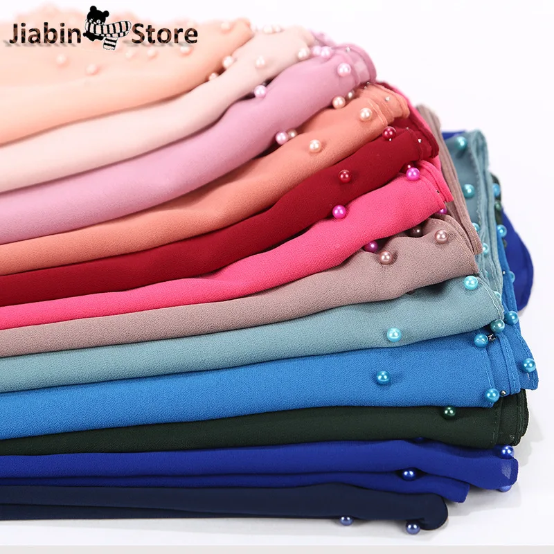 

Nice Coloured pearl scarf Big Solider Color quality bubble chiffon scarf plain shawls hijab muslim scarf 20 color 175*72cm