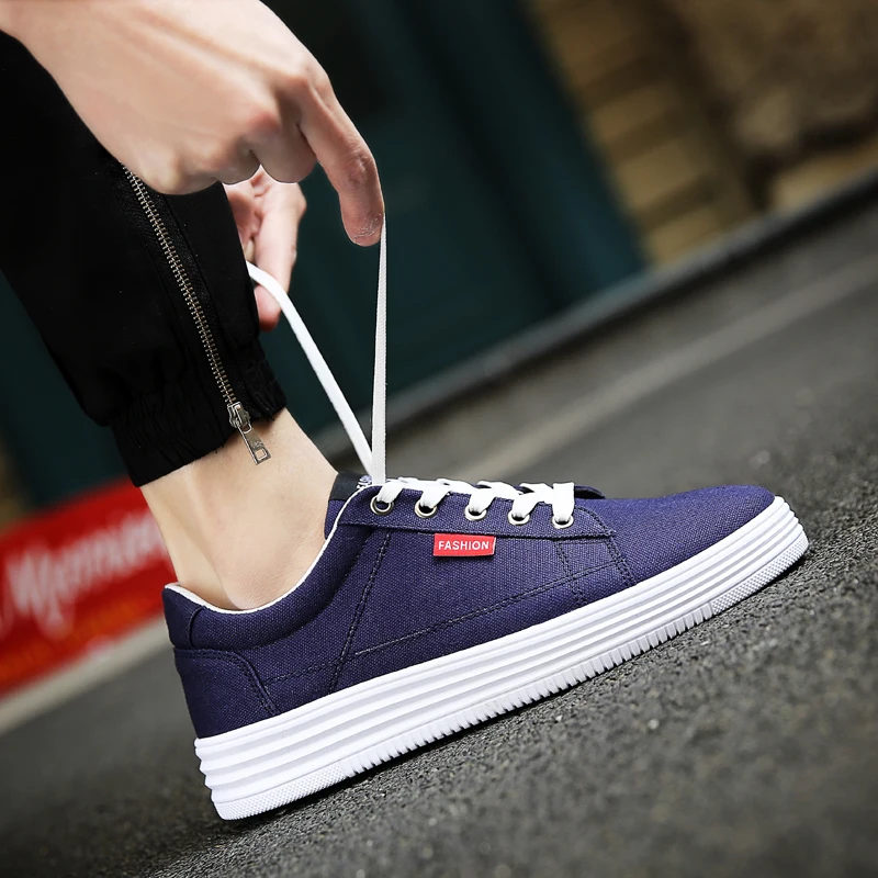 Hidden Heel 6CM Mens Sneakers Blue Canvas Shoes Man Platform Sneakers New Fashion Mens Shoes Casual Sneakers Hombre Zapatillas